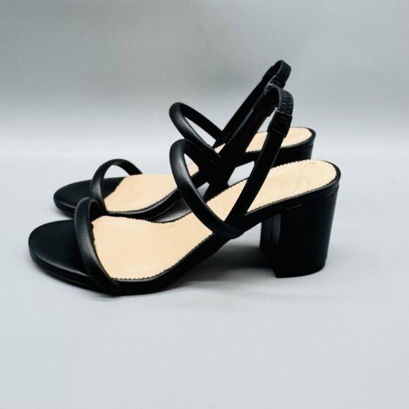 J Crew Sandals Womens 6 Black Leather Strappy Slingback Block Heel Dress Shoes - Picture 5 of 12